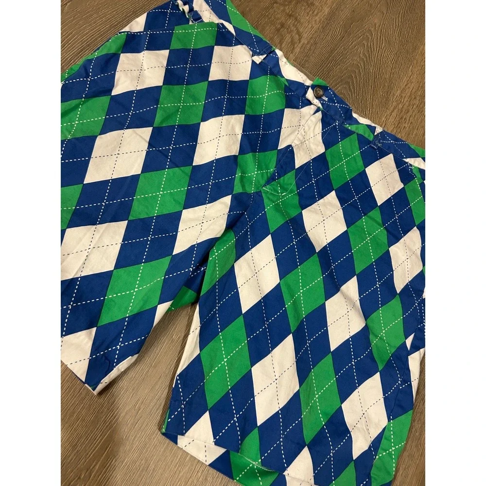 Royal & Awesome Mens Blue Green Argyle Golf Shorts Size 44 Flat Front Loud Mouth